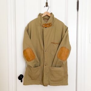 Vintage Orvis Khaki Cotton Canvas Hunting Fishing Field Jacket with Elbow Pads